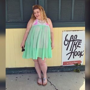 Bohemian Seafoam Green A-Line Swim Beach Dress XL